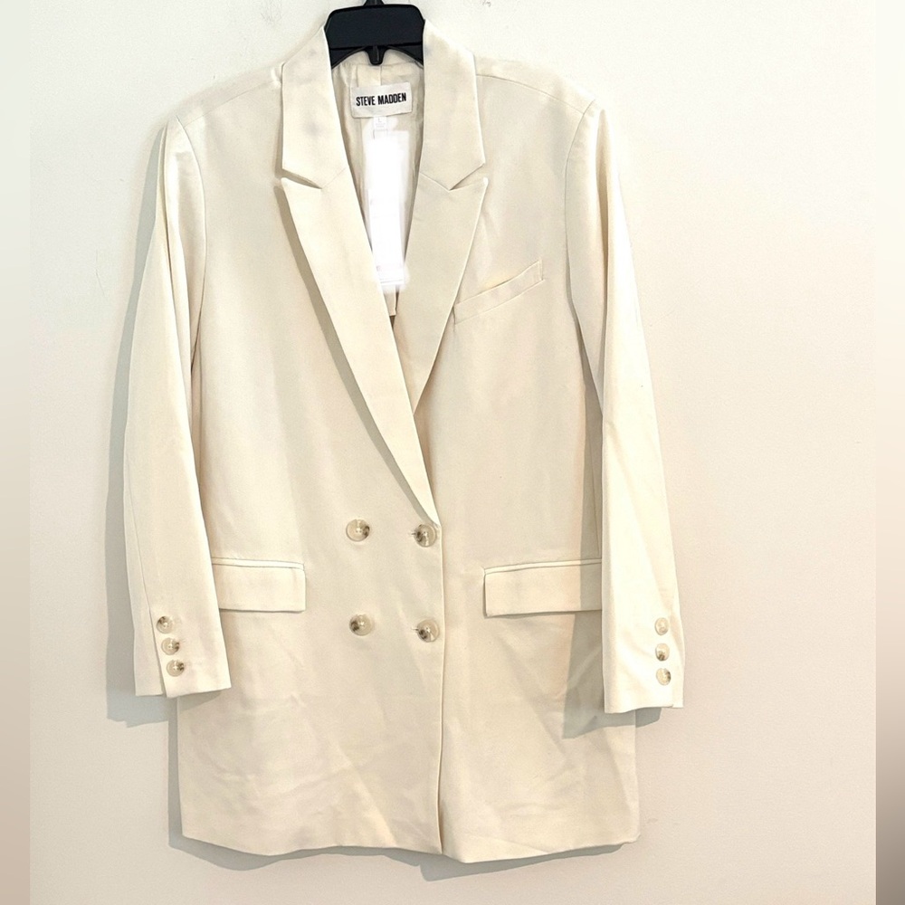 Steve Madden Size L Women's Double-Breasted Cream Blazer Retail $120
